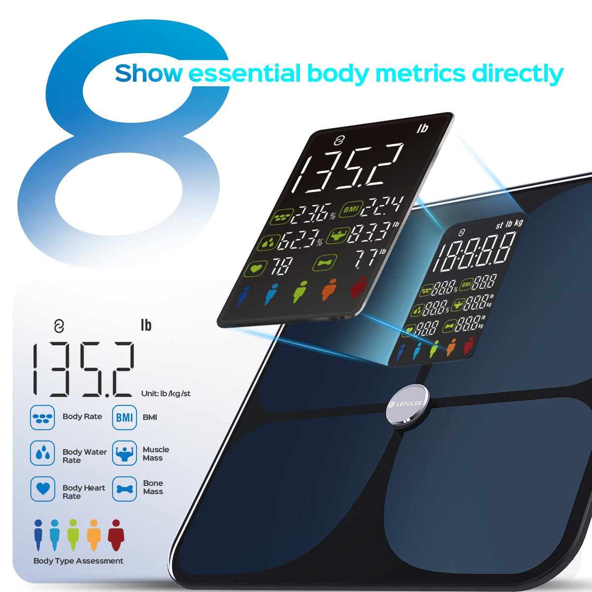 Scale for Body Weight, Smart Digital Bathroom Weight Scale with Bmi