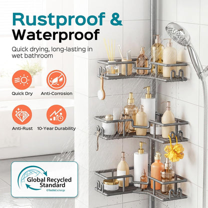 Shower Caddy Tension Pole: 4-Tier Adjustable Corner Organizer Black