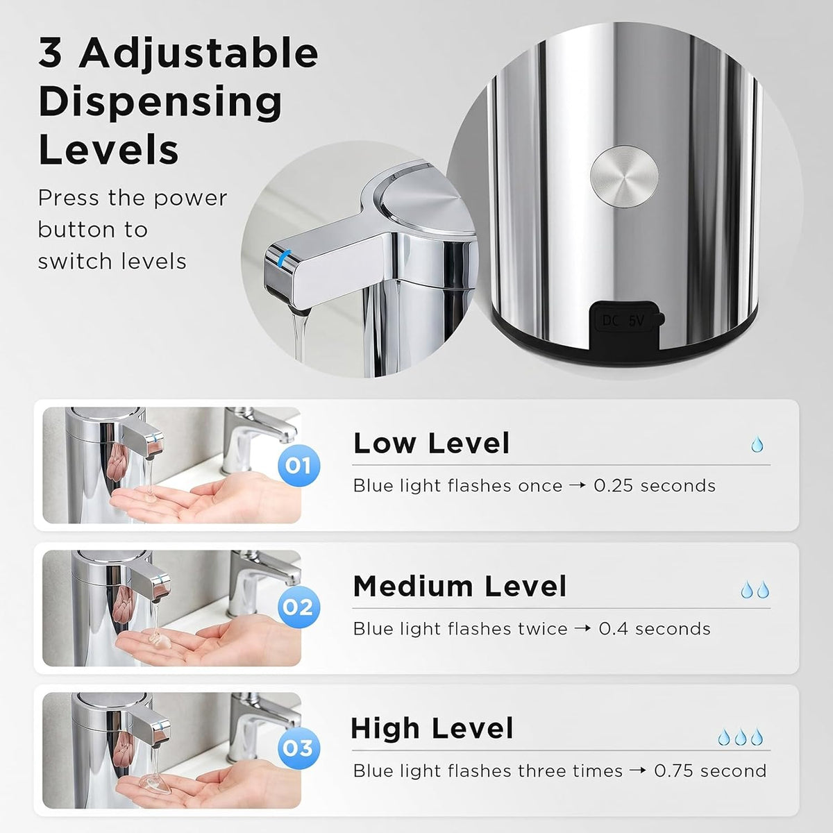 Automatic Soap Dispenser, Touchless, 9 oz, Stainless Steel