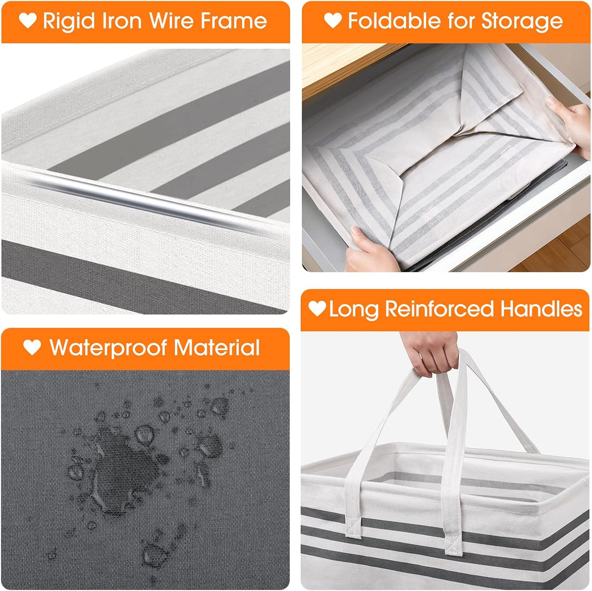 2 Pack Large Laundry Baskets, Laundry Hampers for Dorm, Bathroom, Room 75L | Freestanding, Waterproof, Collapsible Clothes Bags with Reinforced Handles - Foldable Dirty Clothes Baskets Laundry Bins