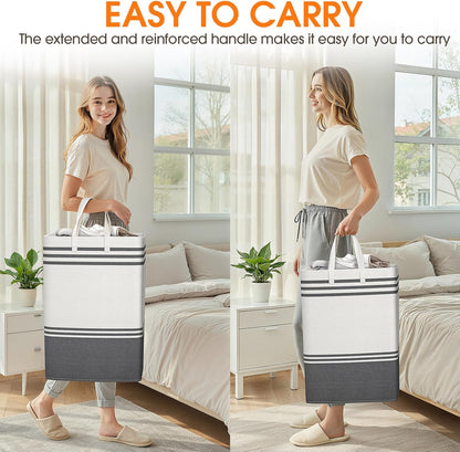 2 Pack Large Laundry Baskets, Laundry Hampers for Dorm, Bathroom, Room 75L | Freestanding, Waterproof, Collapsible Clothes Bags with Reinforced Handles - Foldable Dirty Clothes Baskets Laundry Bins