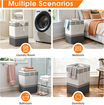 2 Pack Large Laundry Baskets, Laundry Hampers for Dorm, Bathroom, Room 75L | Freestanding, Waterproof, Collapsible Clothes Bags with Reinforced Handles - Foldable Dirty Clothes Baskets Laundry Bins