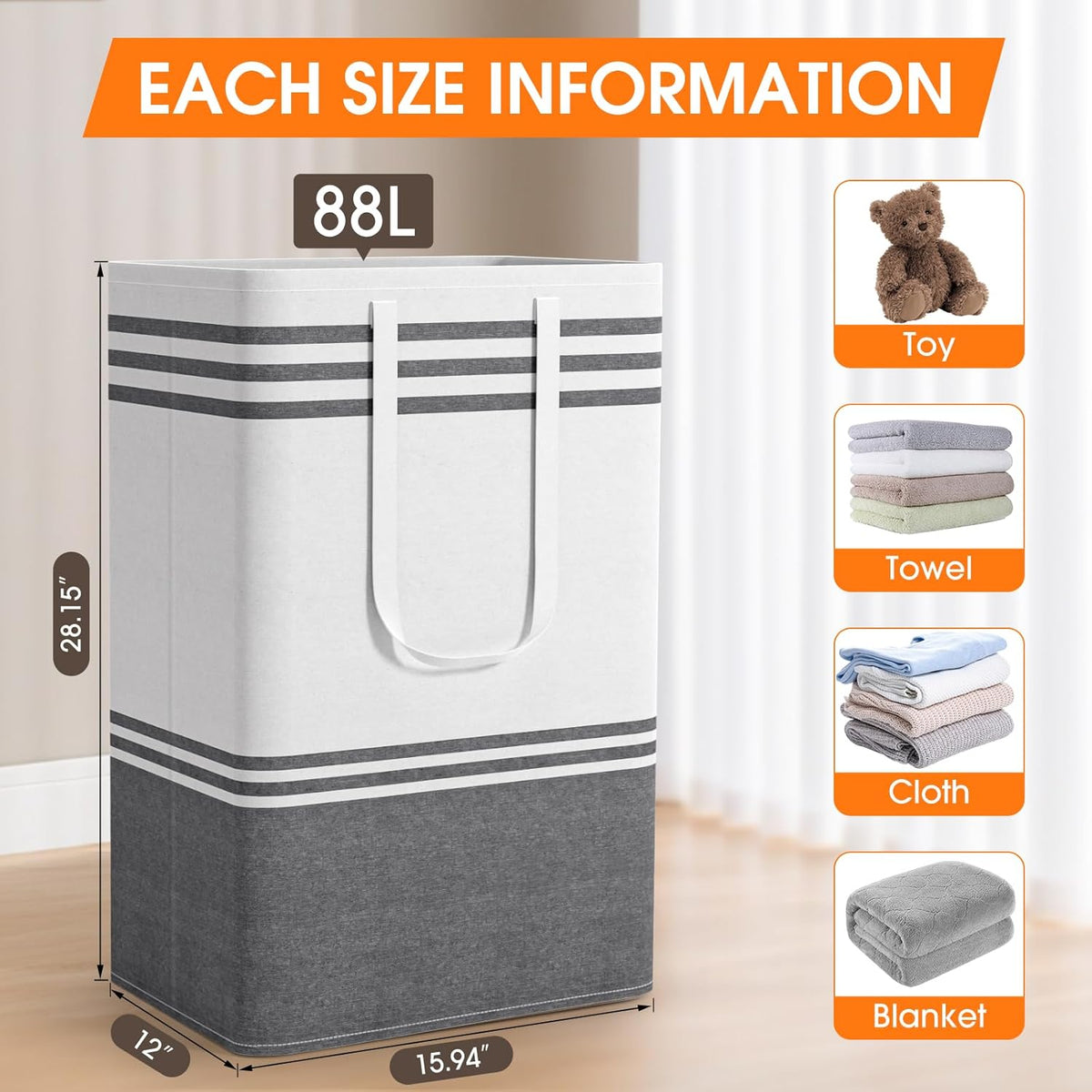 2 Pack Large Laundry Baskets, Laundry Hampers for Dorm, Bathroom, Room 75L | Freestanding, Waterproof, Collapsible Clothes Bags with Reinforced Handles - Foldable Dirty Clothes Baskets Laundry Bins