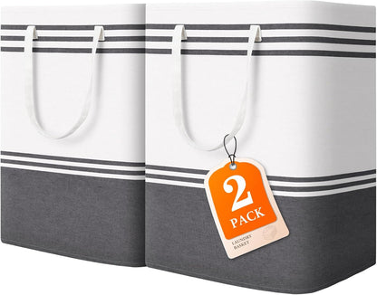 2 Pack Large Laundry Baskets, Laundry Hampers for Dorm, Bathroom, Room 75L | Freestanding, Waterproof, Collapsible Clothes Bags with Reinforced Handles - Foldable Dirty Clothes Baskets Laundry Bins