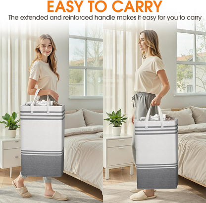 2 Pack Large Laundry Baskets, Laundry Hampers for Dorm, Bathroom, Room 75L | Freestanding, Waterproof, Collapsible Clothes Bags with Reinforced Handles - Foldable Dirty Clothes Baskets Laundry Bins
