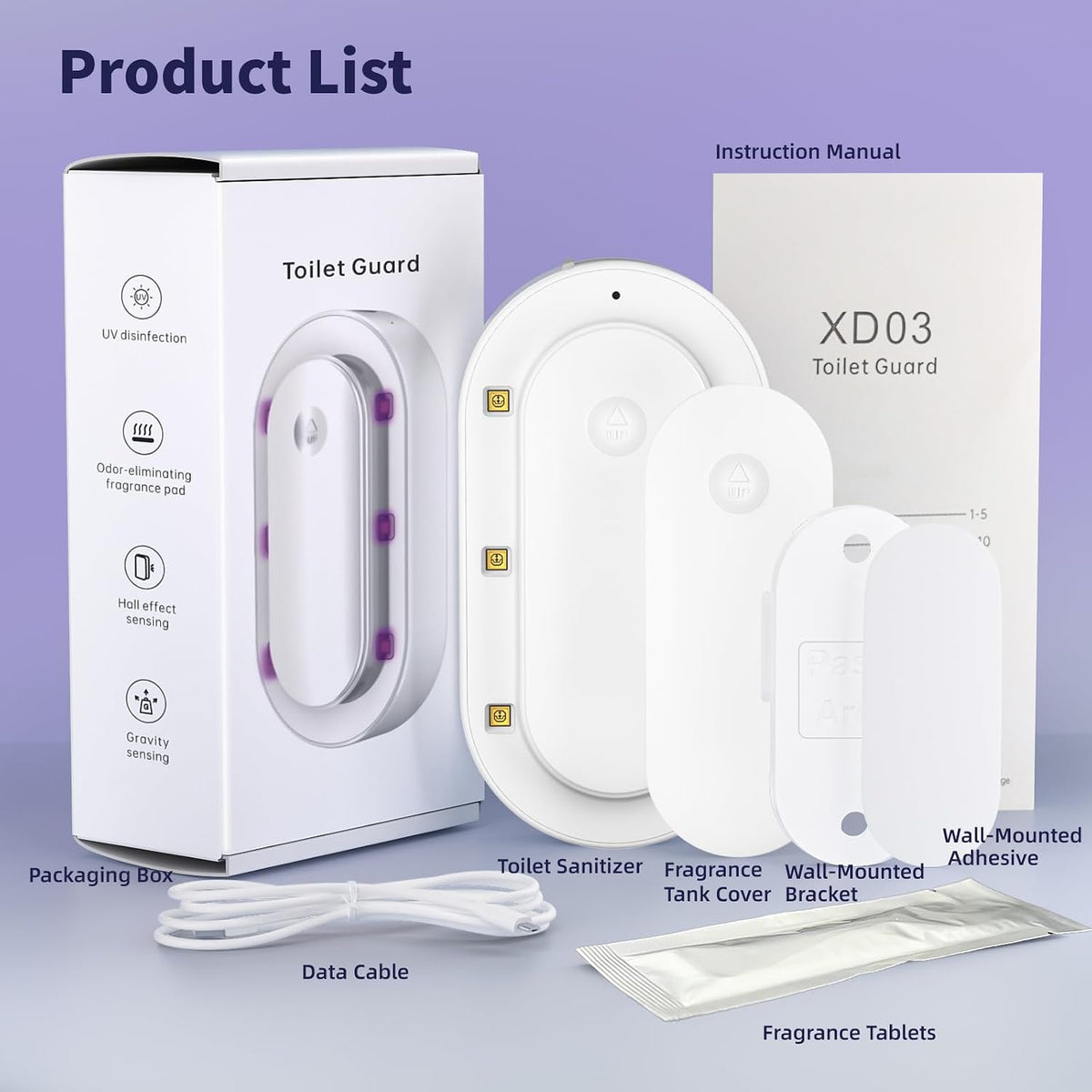 Automatic UV Toilet Freshener – Hands-Free Toilet Hygiene with Motion Sensor, 6 UV LEDs, Type-C Charging, 70-Day Battery, Fresh Bathroom (White)