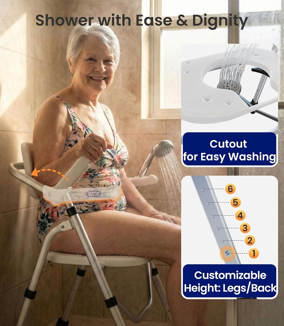 Folding Shower Chair for Seniors and Disabled Inside Shower