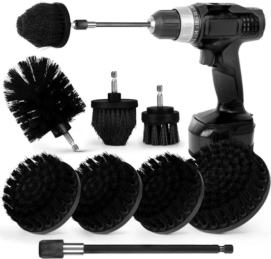 8 Pack Drill Brush Attachment Set, 1/4in Power Scrubber Brush+ Extend Long Rod, Brush Drill Attachment, Power Cleaning Scrub Brush for Bathroom, Tub, Tile, Corner, Floor