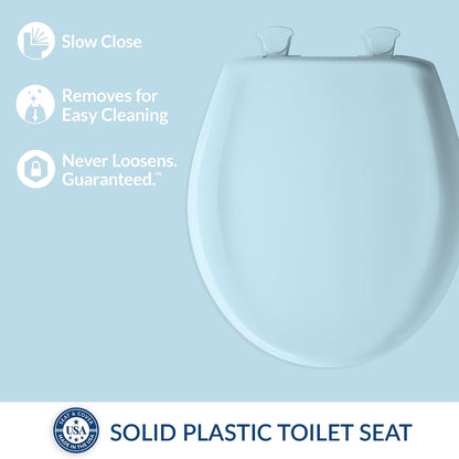 Classic Colors Slow Close Toilet Seat, Easy Clean Hinges and Durable Plastic Seat, Made in USA, Round, Dresden Blue