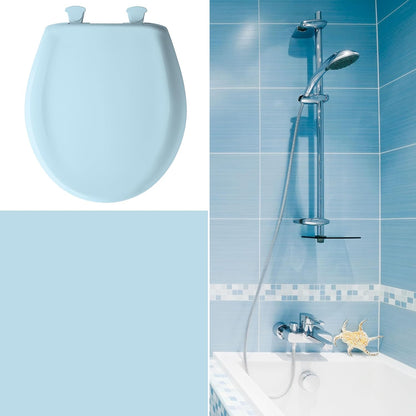 Classic Colors Slow Close Toilet Seat, Easy Clean Hinges and Durable Plastic Seat, Made in USA, Round, Dresden Blue