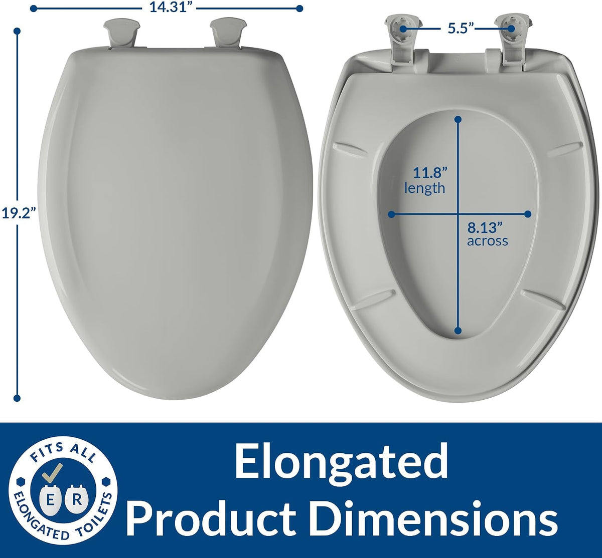 Classic Colors Slow Close Toilet Seat, Easy Clean Hinges and Durable Plastic Seat, Made in USA, Round, Dresden Blue