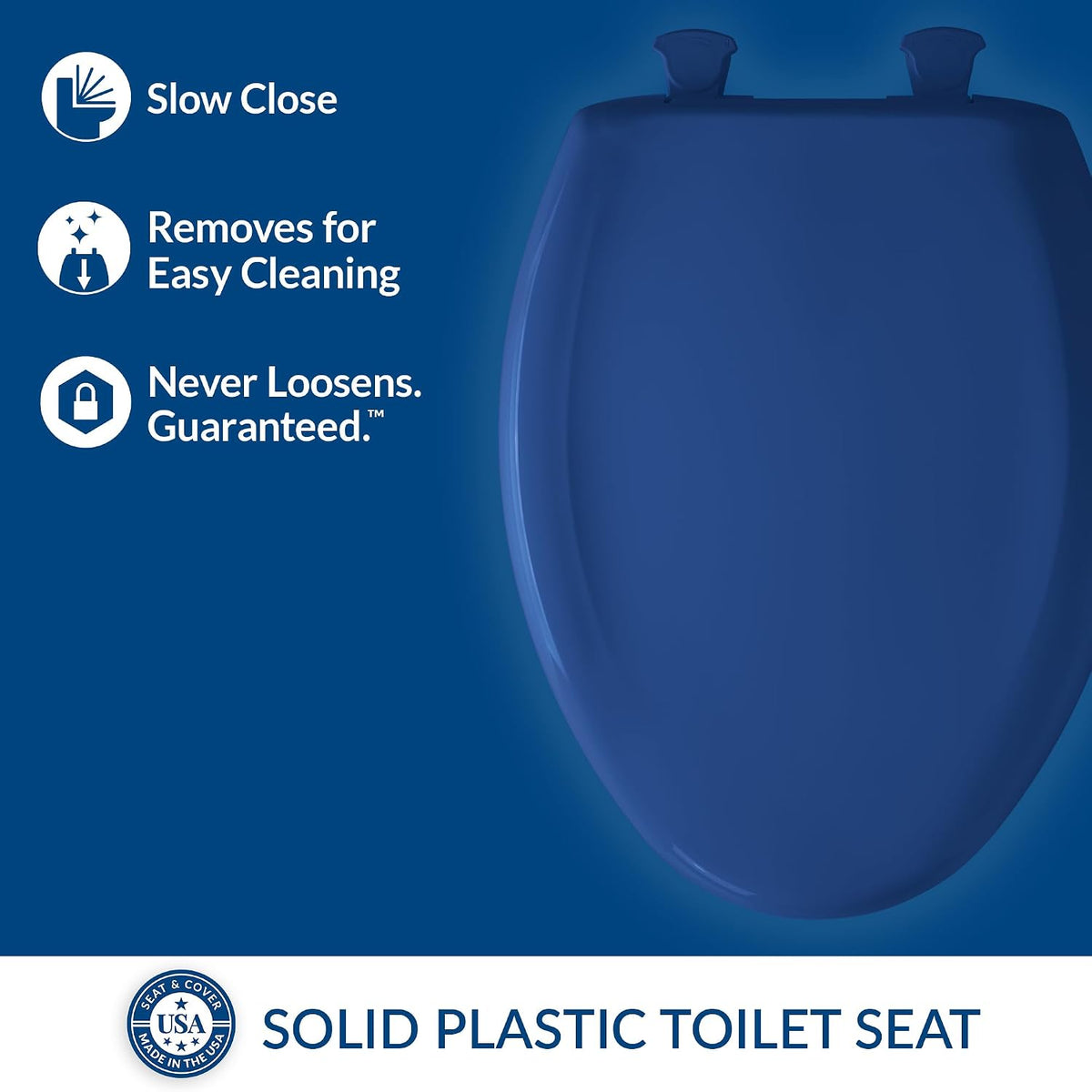 Classic Colors Slow Close Toilet Seat, Easy Clean Hinges and Durable Plastic Seat, Made in USA, Round, Dresden Blue