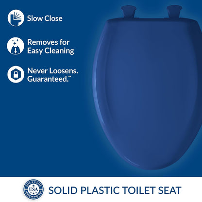 Classic Colors Slow Close Toilet Seat, Easy Clean Hinges and Durable Plastic Seat, Made in USA, Round, Dresden Blue