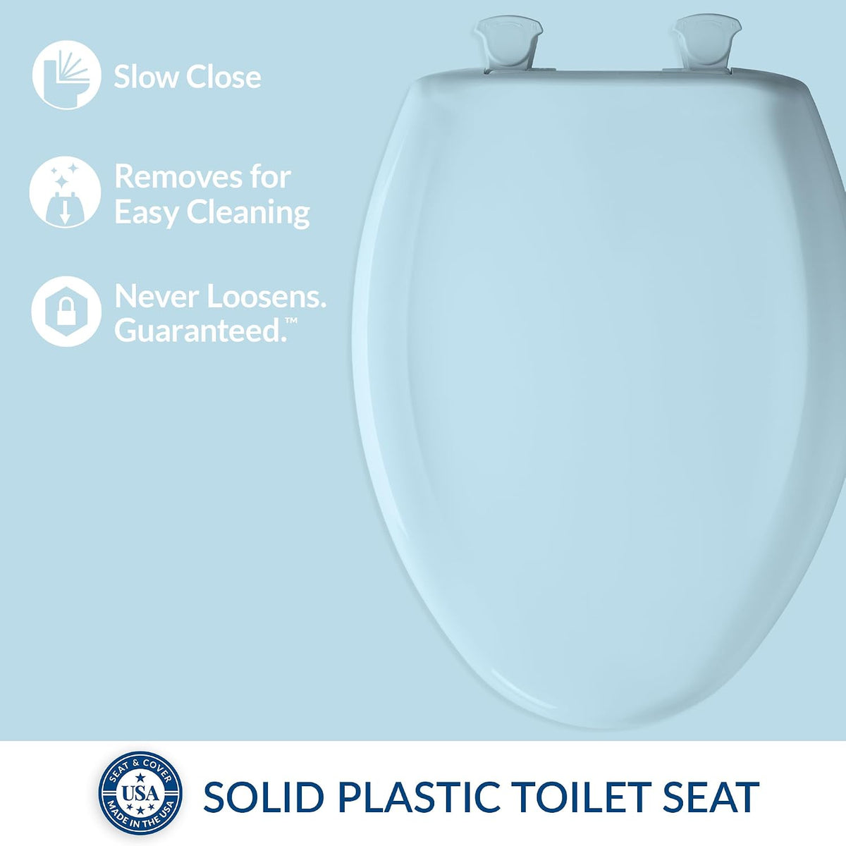 Classic Colors Slow Close Toilet Seat, Easy Clean Hinges and Durable Plastic Seat, Made in USA, Round, Dresden Blue