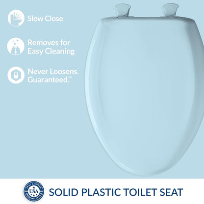 Classic Colors Slow Close Toilet Seat, Easy Clean Hinges and Durable Plastic Seat, Made in USA, Round, Dresden Blue