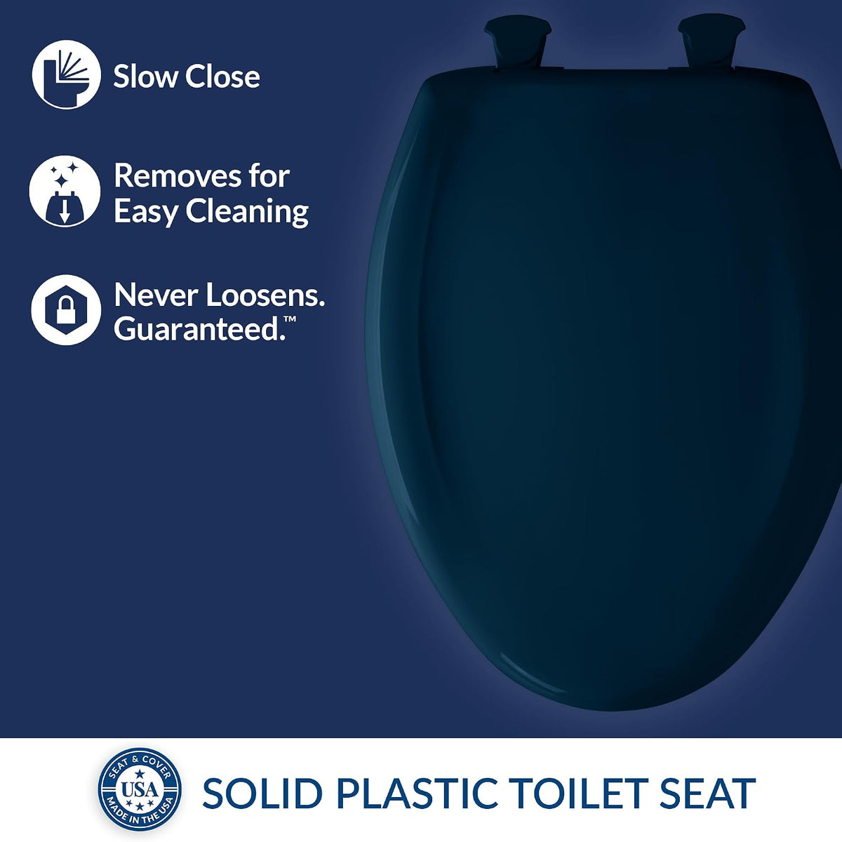 Classic Colors Slow Close Toilet Seat, Easy Clean Hinges and Durable Plastic Seat, Made in USA, Round, Dresden Blue