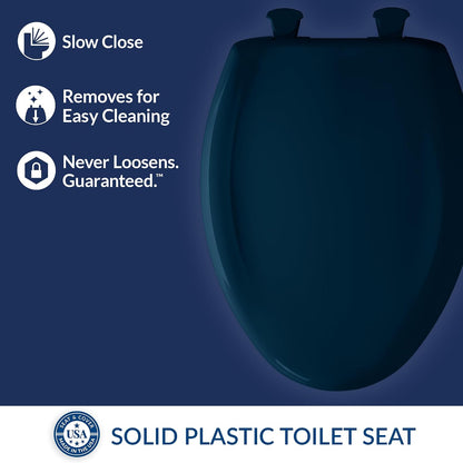 Classic Colors Slow Close Toilet Seat, Easy Clean Hinges and Durable Plastic Seat, Made in USA, Round, Dresden Blue