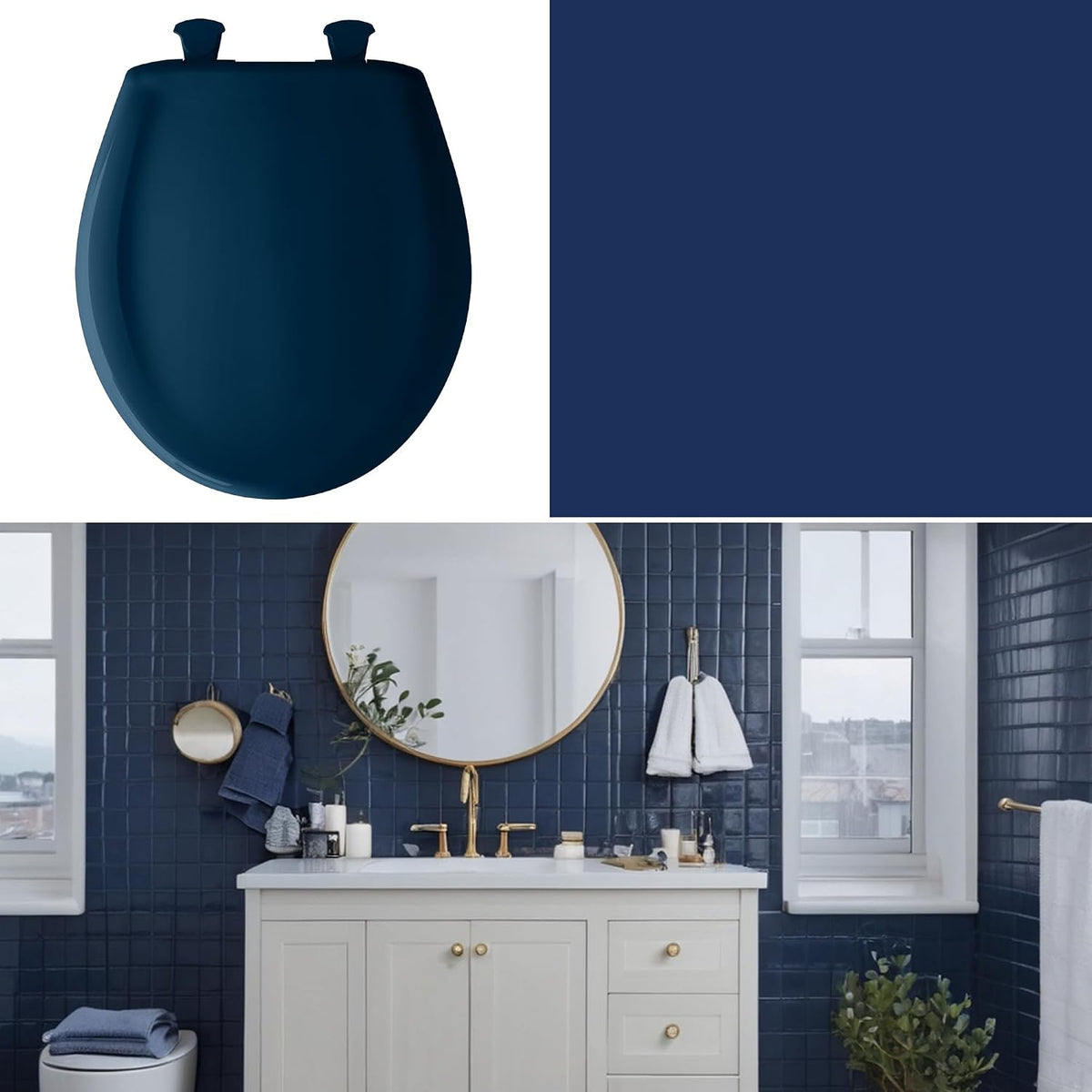 Classic Colors Slow Close Toilet Seat, Easy Clean Hinges and Durable Plastic Seat, Made in USA, Round, Dresden Blue