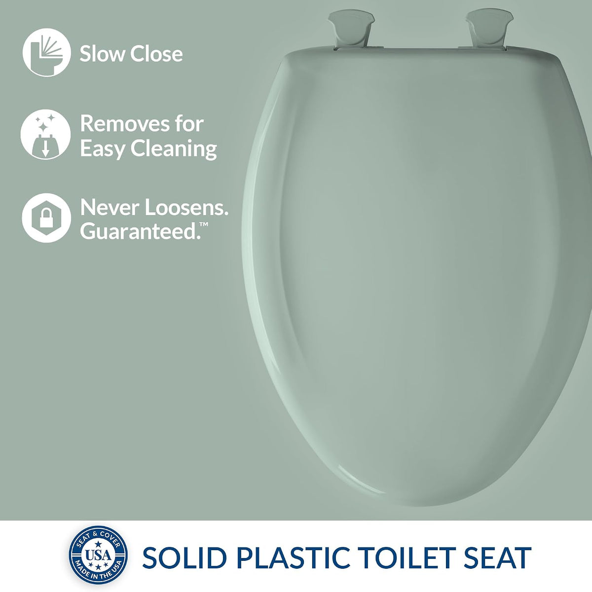 Classic Colors Slow Close Toilet Seat, Easy Clean Hinges and Durable Plastic Seat, Made in USA, Round, Dresden Blue