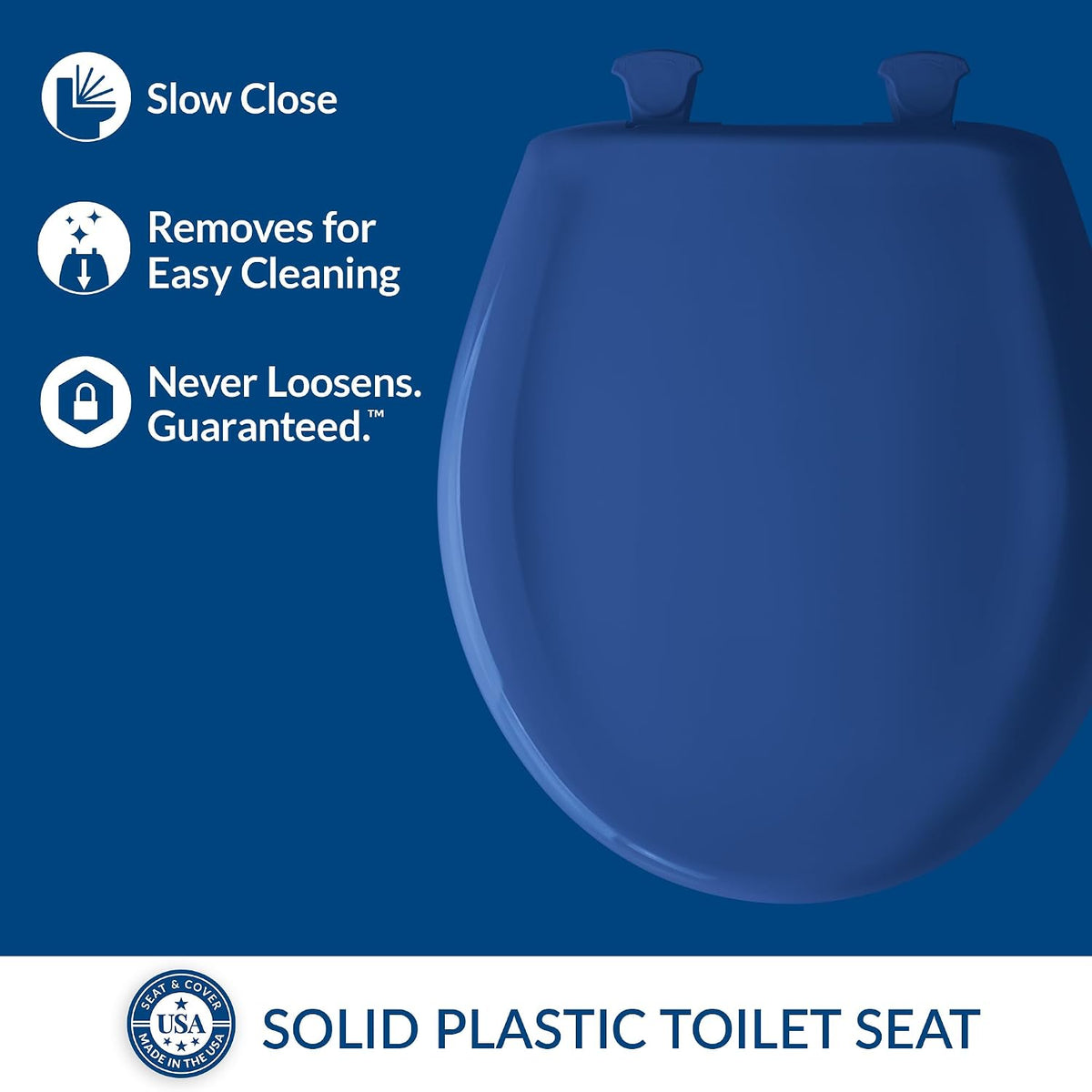 Classic Colors Slow Close Toilet Seat, Easy Clean Hinges and Durable Plastic Seat, Made in USA, Round, Dresden Blue