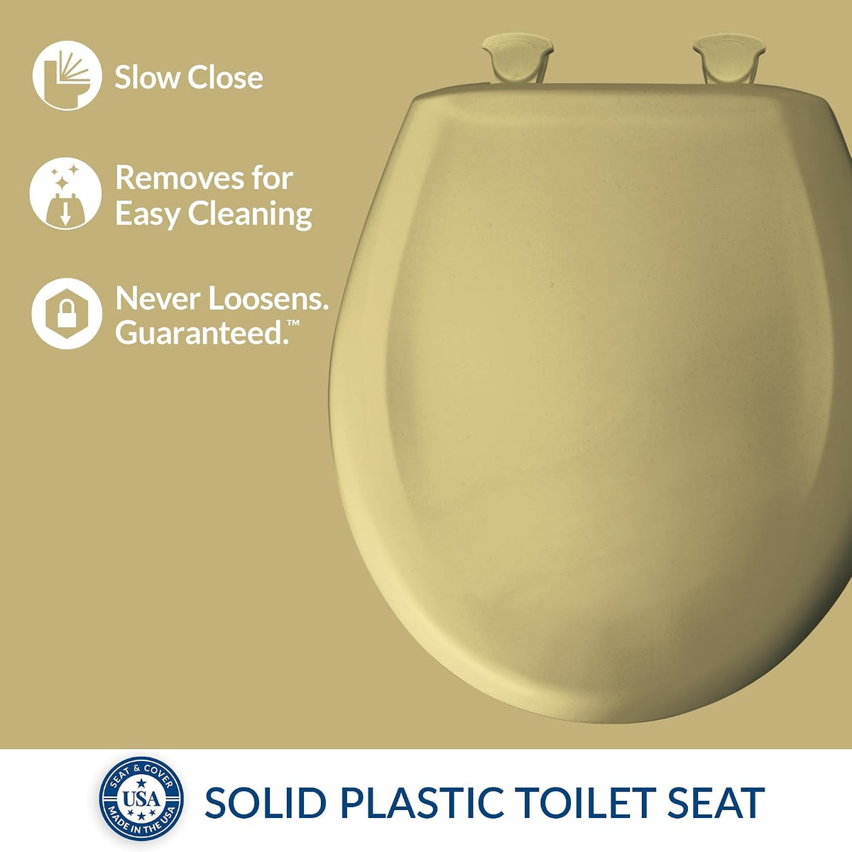 Classic Colors Slow Close Toilet Seat, Easy Clean Hinges and Durable Plastic Seat, Made in USA, Round, Dresden Blue