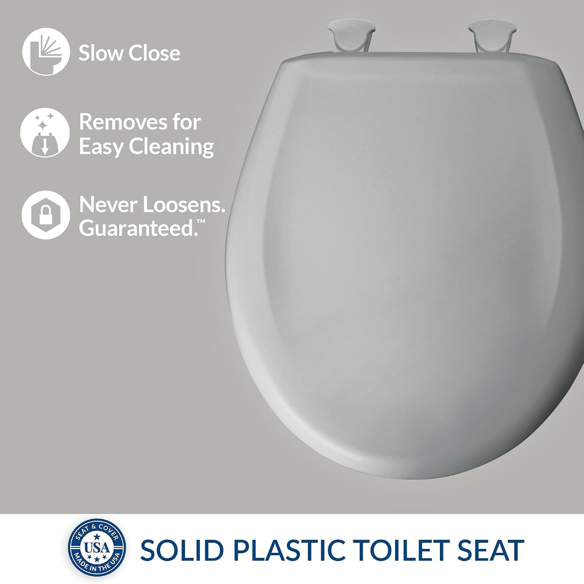 Classic Colors Slow Close Toilet Seat, Easy Clean Hinges and Durable Plastic Seat, Made in USA, Round, Dresden Blue