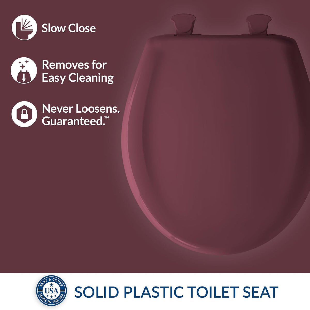 Classic Colors Slow Close Toilet Seat, Easy Clean Hinges and Durable Plastic Seat, Made in USA, Round, Dresden Blue