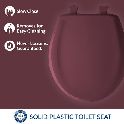 Classic Colors Slow Close Toilet Seat, Easy Clean Hinges and Durable Plastic Seat, Made in USA, Round, Dresden Blue