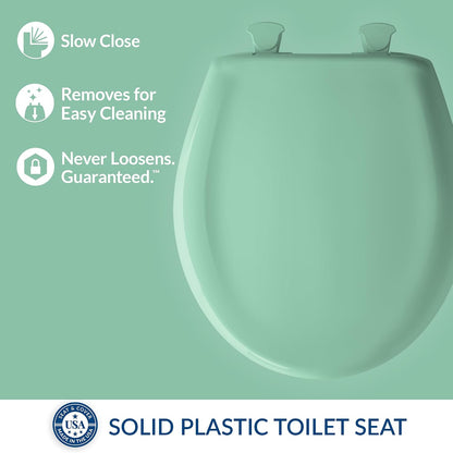 Classic Colors Slow Close Toilet Seat, Easy Clean Hinges and Durable Plastic Seat, Made in USA, Round, Dresden Blue