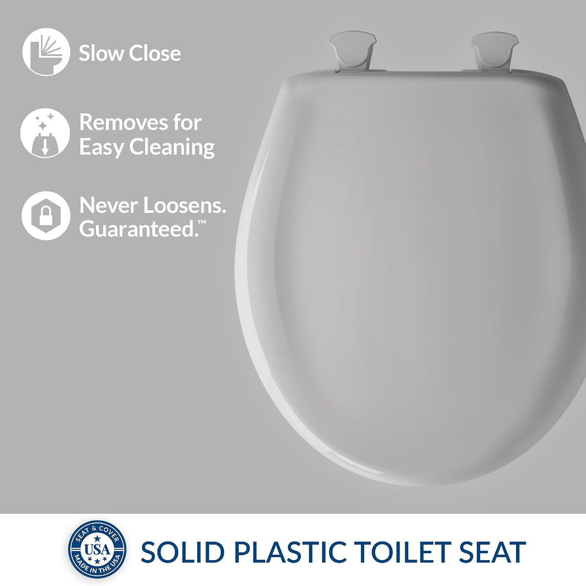 Classic Colors Slow Close Toilet Seat, Easy Clean Hinges and Durable Plastic Seat, Made in USA, Round, Dresden Blue