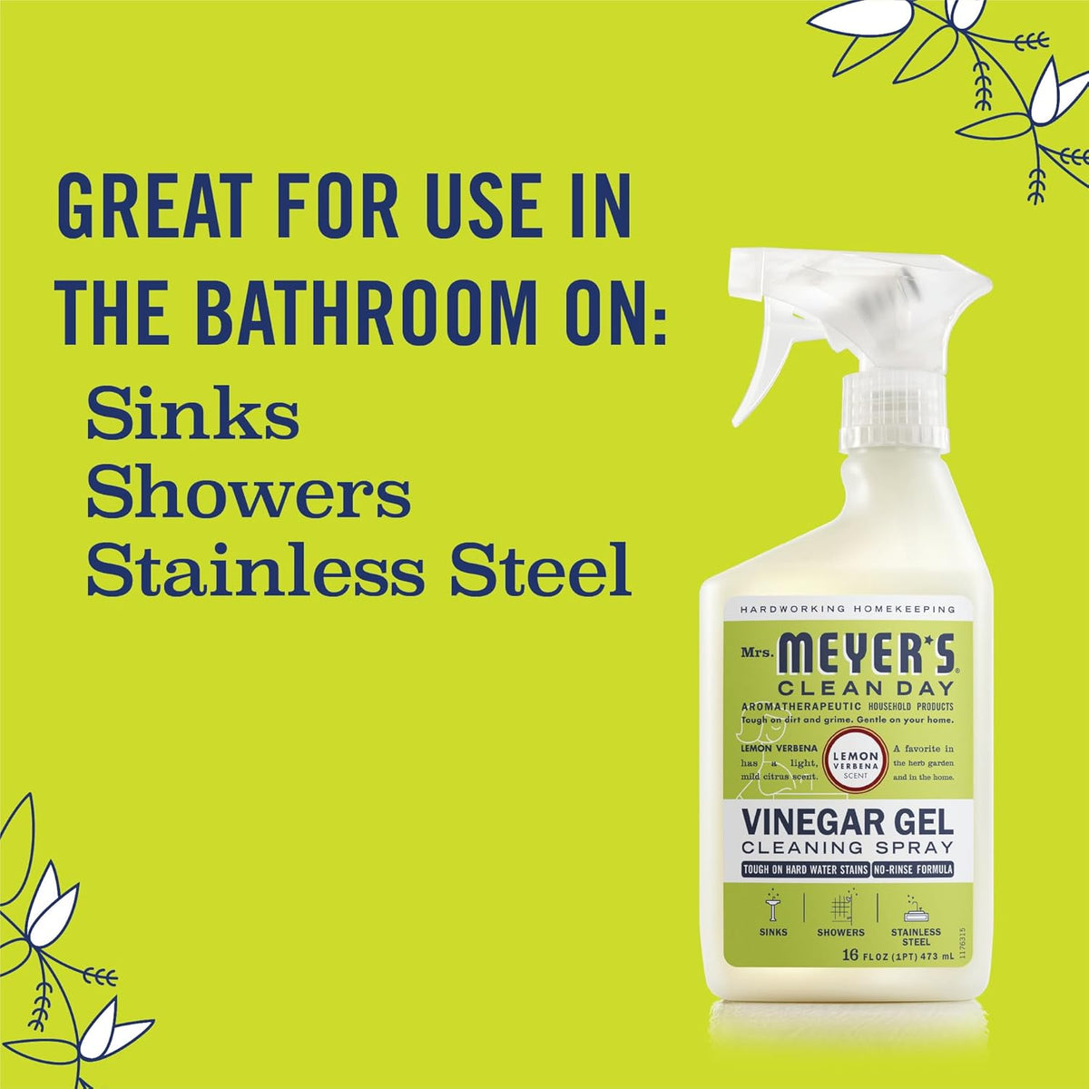 CLEAN DAY Vinegar Gel Cleaning Spray, Apple Blossom, 16 fl oz | Breaks Down Grime, Lifts Dirt from Surfaces, Bathroom Use, No-Rinse Formula