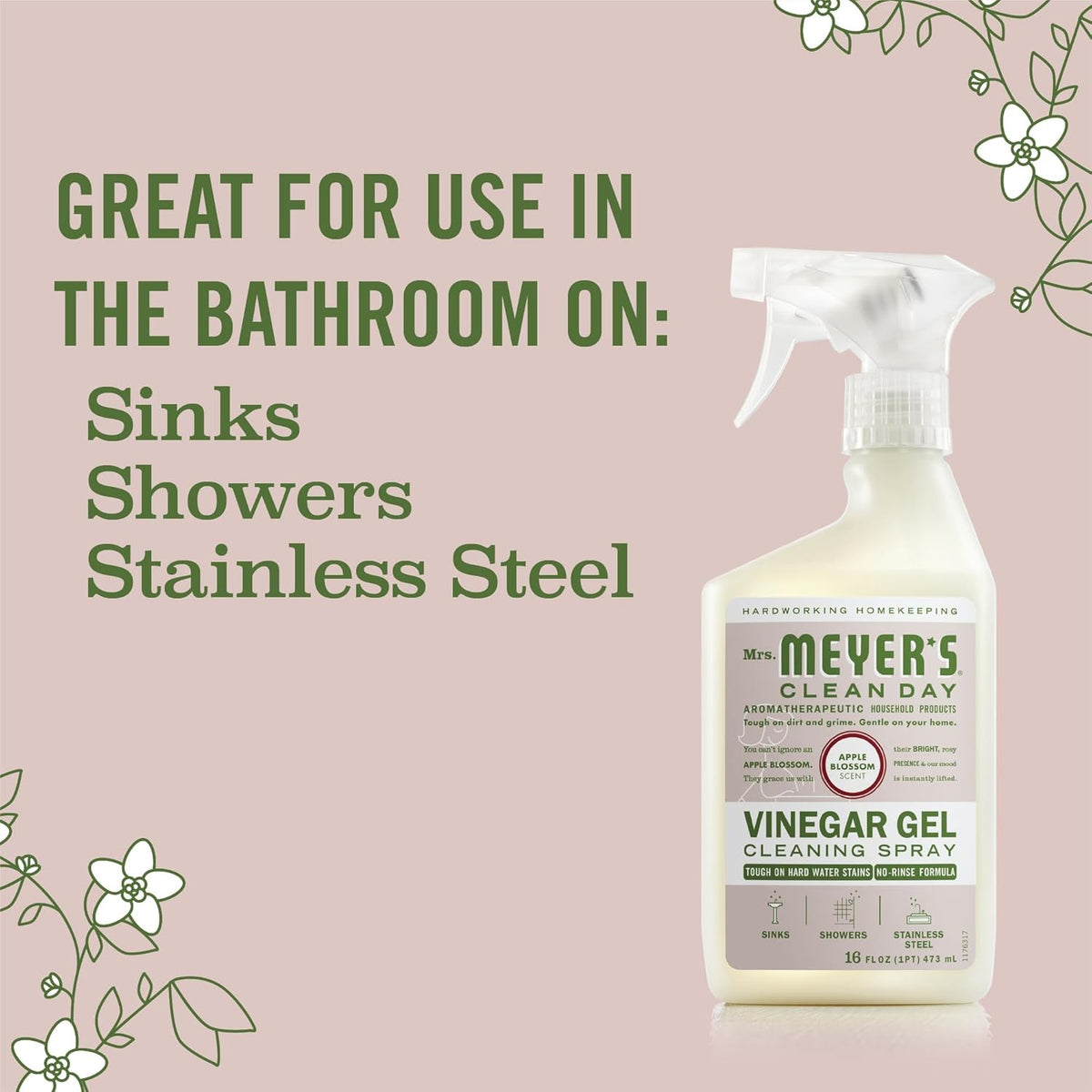 CLEAN DAY Vinegar Gel Cleaning Spray, Apple Blossom, 16 fl oz | Breaks Down Grime, Lifts Dirt from Surfaces, Bathroom Use, No-Rinse Formula