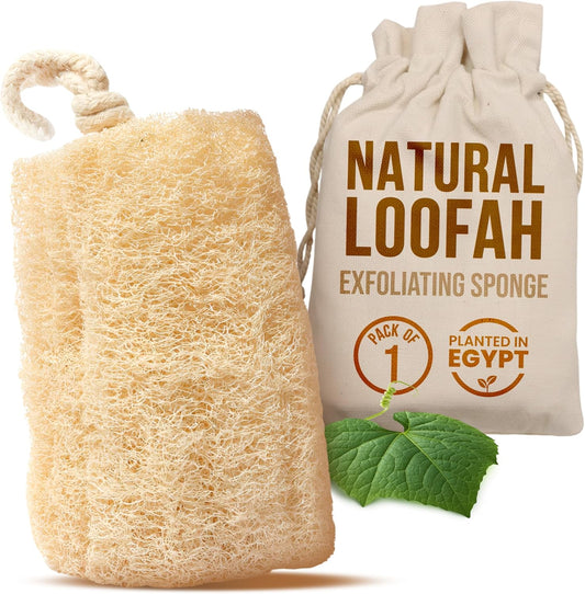 SERRENTO Loofah Body Scrubber Shower - Egyptian Luffa Sponge Pack of 3 Tan | Natural Egyptian plastic-free loofah gently exfoliate and cleanses skin while creating a rich lather for a refreshing shower