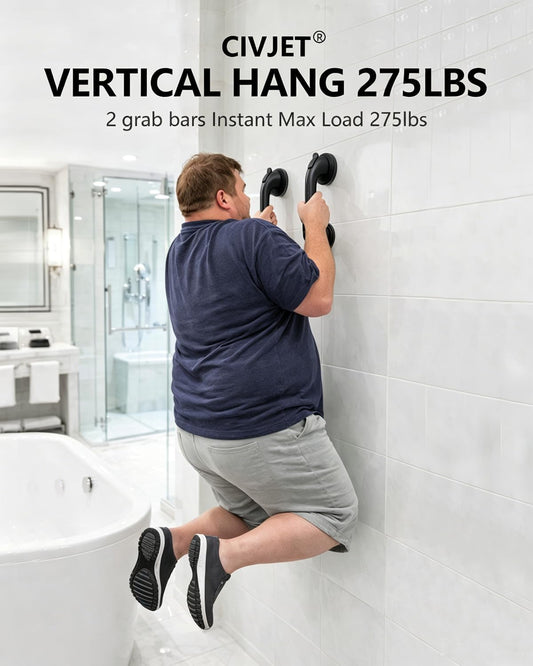 2 Pack Suction Cup Shower Grab Bars for Seniors, Handles Bathtub Rails