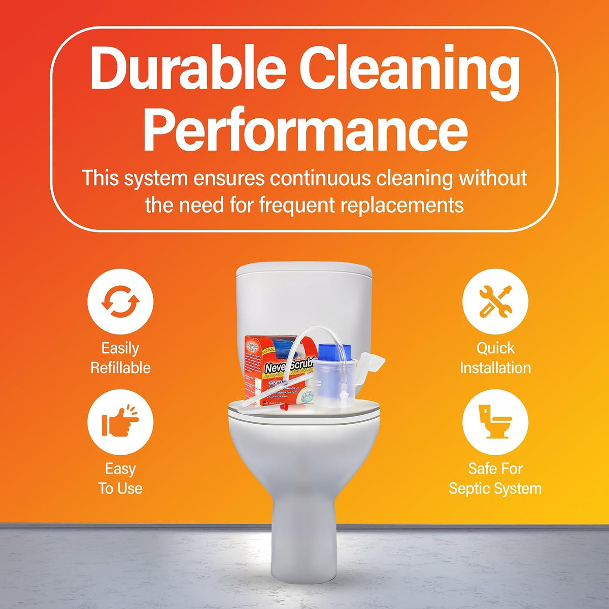 Self Cleaning Toilet System - Automatic Toilet Bowl Cleaner with Starter Cartridge, Lasts Up 3 Months Continuous Cleaning - Refillable Toilet Bowl Cleaner for Stains, Rings, and Odor