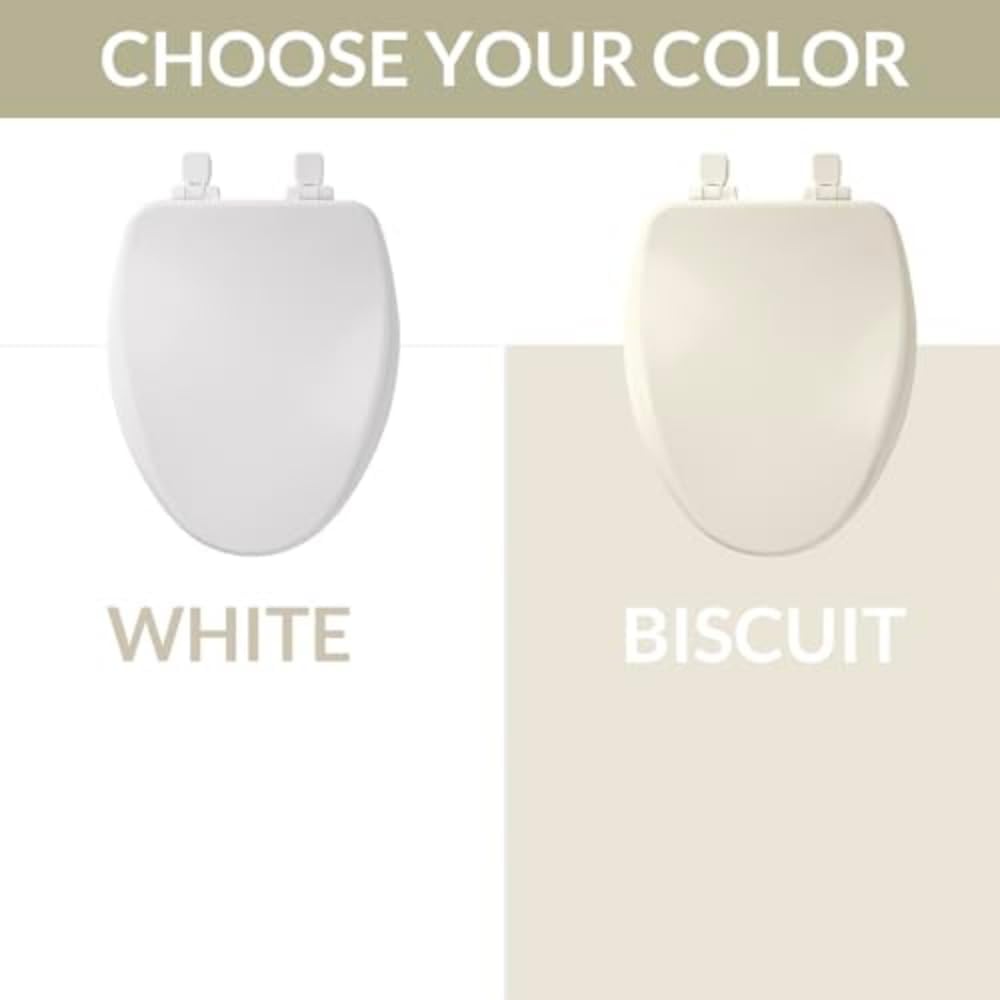 Alesio II Slow Close Toilet Seat, Easy Clean Hinges and Adjustable Perfect Fit Wood Seat, Made in USA, Elongated, White