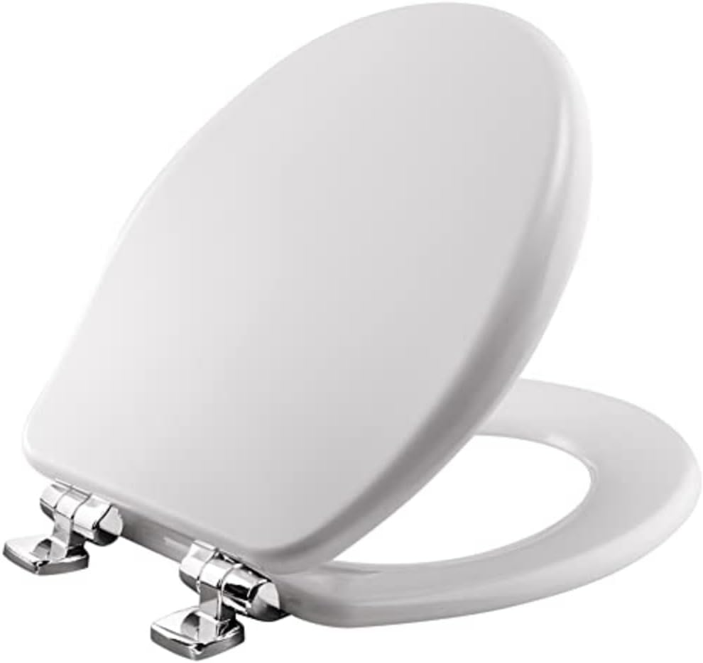 Alesio II Slow Close Toilet Seat, Easy Clean Hinges and Adjustable Perfect Fit Wood Seat, Made in USA, Elongated, White