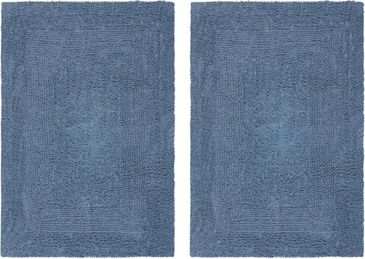 2 Pack Reversible Bath Mat - Soft Plush Bath Rug -17x24- Linen | Heavyweight Step Out Bath Mats for Bathroom Floor, Tub and Shower - Pure Cotton Soft Luxurious Absorbent Tufted Racetrack Mat