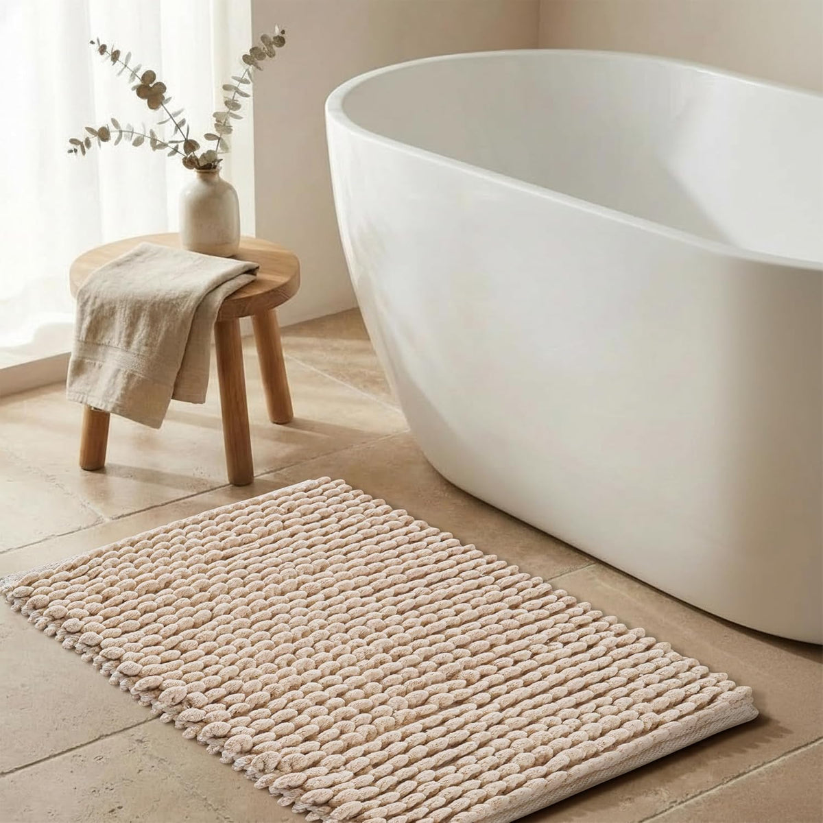 Cotton Bath Mat Rug 17x24 in. White | 100% pure cotton, hand tufted, reversible, plush pile both sides, highly absorbent, machine washable, 17x24