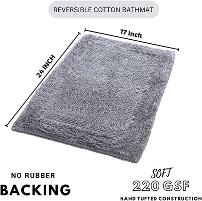 Cotton Bath Mat Rug 17x24 in. White | 100% pure cotton, hand tufted, reversible, plush pile both sides, highly absorbent, machine washable, 17x24