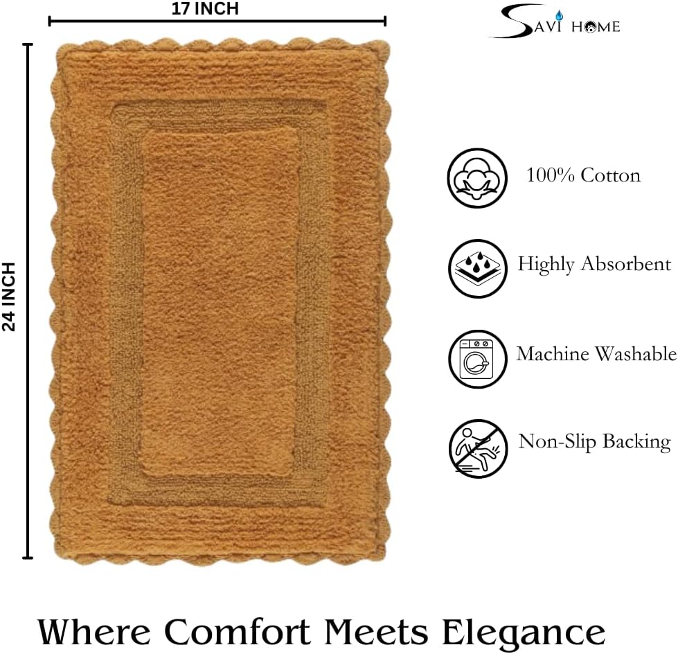 Cotton Bath Mat Rug 17x24 in. White | 100% pure cotton, hand tufted, reversible, plush pile both sides, highly absorbent, machine washable, 17x24