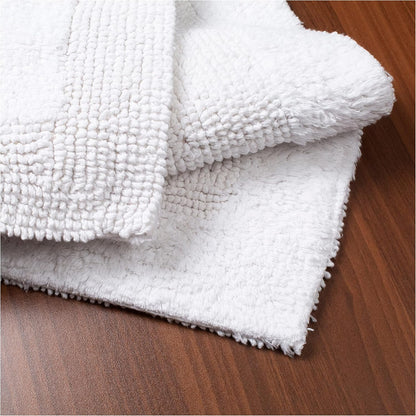 Cotton Bath Mat Rug 17x24 in. White | 100% pure cotton, hand tufted, reversible, plush pile both sides, highly absorbent, machine washable, 17x24