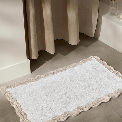 Cotton Bath Mat Rug 17x24 in. White | 100% pure cotton, hand tufted, reversible, plush pile both sides, highly absorbent, machine washable, 17x24