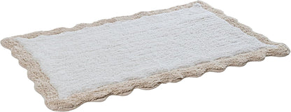Cotton Bath Mat Rug 17x24 in. White | 100% pure cotton, hand tufted, reversible, plush pile both sides, highly absorbent, machine washable, 17x24