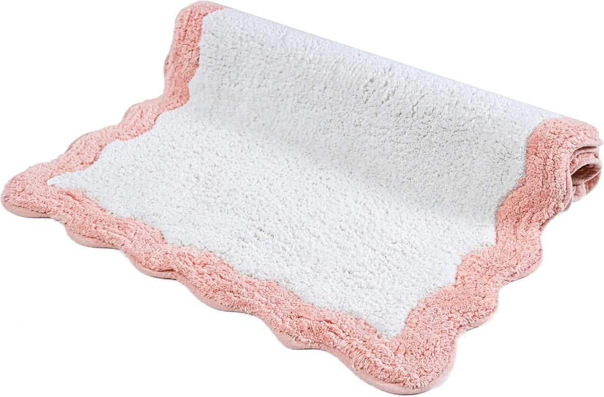 Cotton Bath Mat Rug 17x24 in. White | 100% pure cotton, hand tufted, reversible, plush pile both sides, highly absorbent, machine washable, 17x24