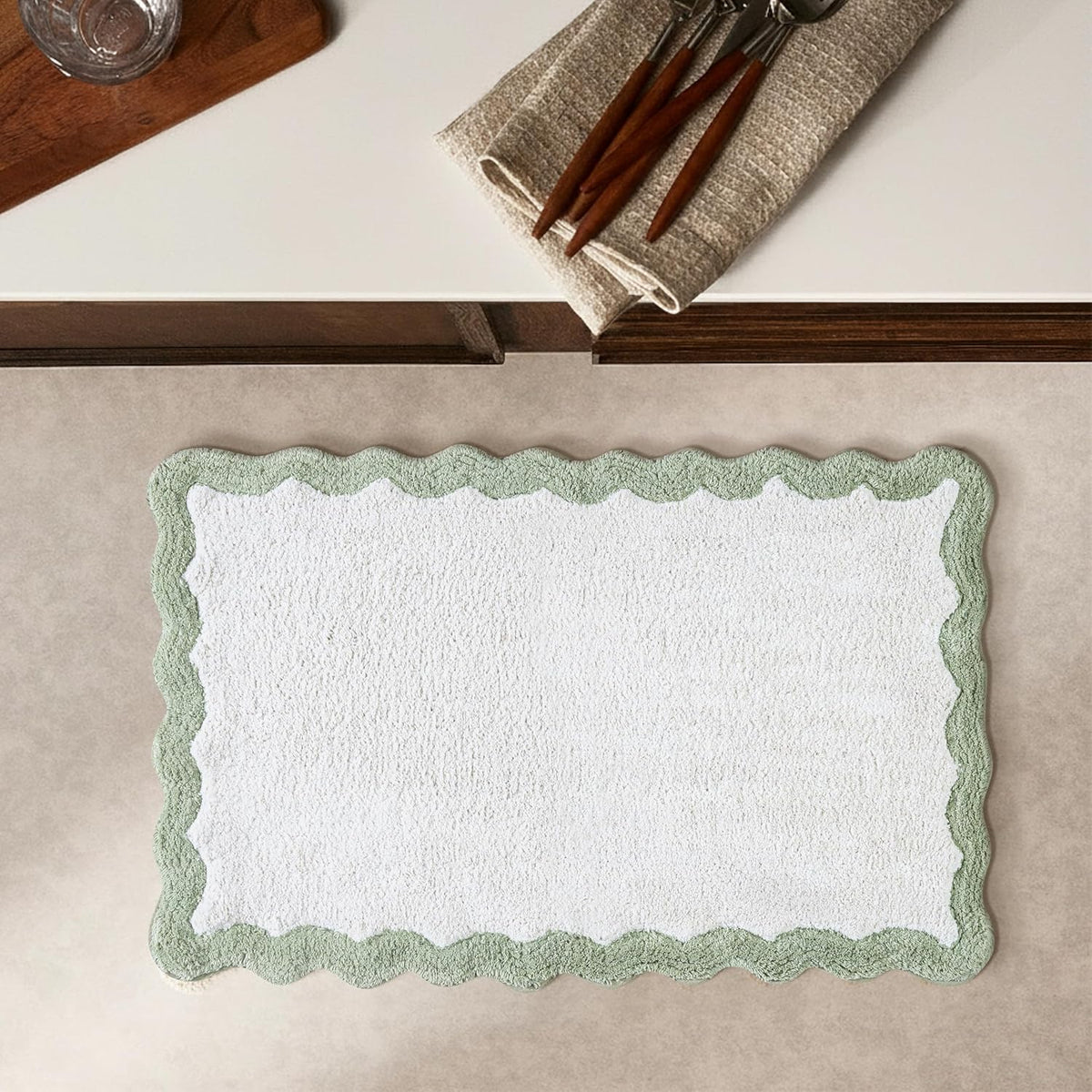 Cotton Bath Mat Rug 17x24 in. White | 100% pure cotton, hand tufted, reversible, plush pile both sides, highly absorbent, machine washable, 17x24
