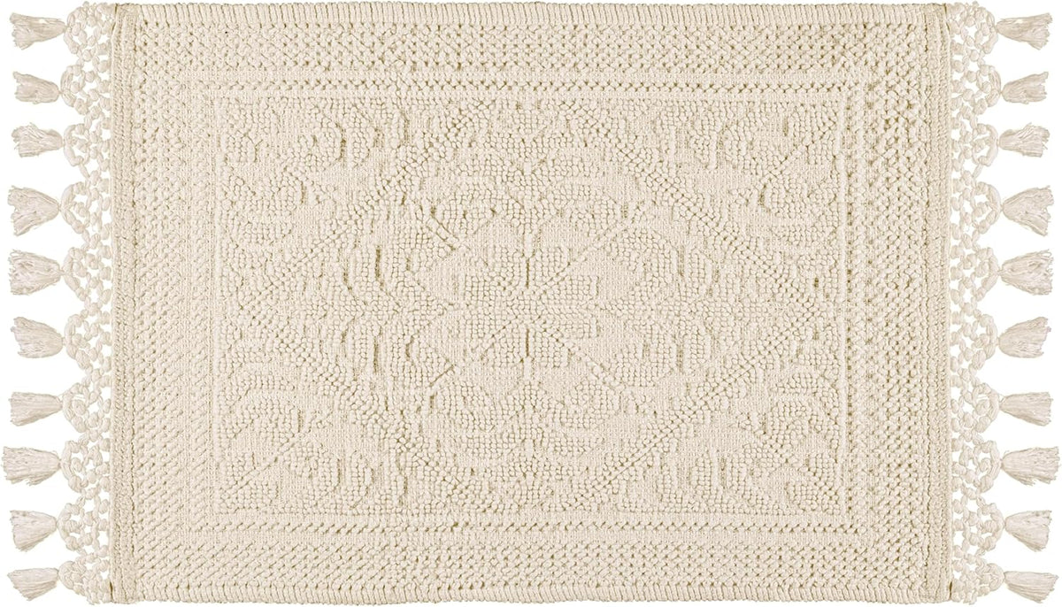 Cotton Bath Mat Rug 17x24 in. White | 100% pure cotton, hand tufted, reversible, plush pile both sides, highly absorbent, machine washable, 17x24