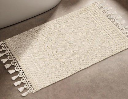 Cotton Bath Mat Rug 17x24 in. White | 100% pure cotton, hand tufted, reversible, plush pile both sides, highly absorbent, machine washable, 17x24