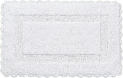 Cotton Bath Mat Rug 17x24 in. White | 100% pure cotton, hand tufted, reversible, plush pile both sides, highly absorbent, machine washable, 17x24