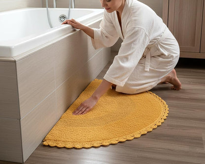 Cotton Bath Mat Rug 17x24 in. White | 100% pure cotton, hand tufted, reversible, plush pile both sides, highly absorbent, machine washable, 17x24